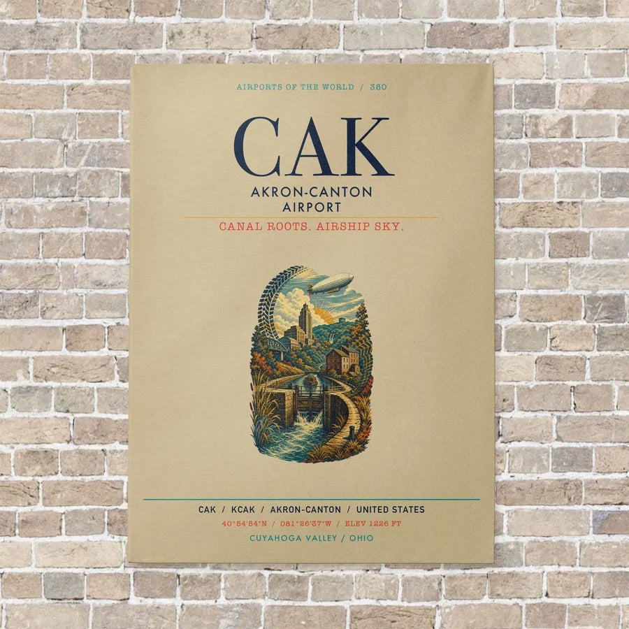 Akron-Canton Airport CAK vertical canvas print - no frame - beige background