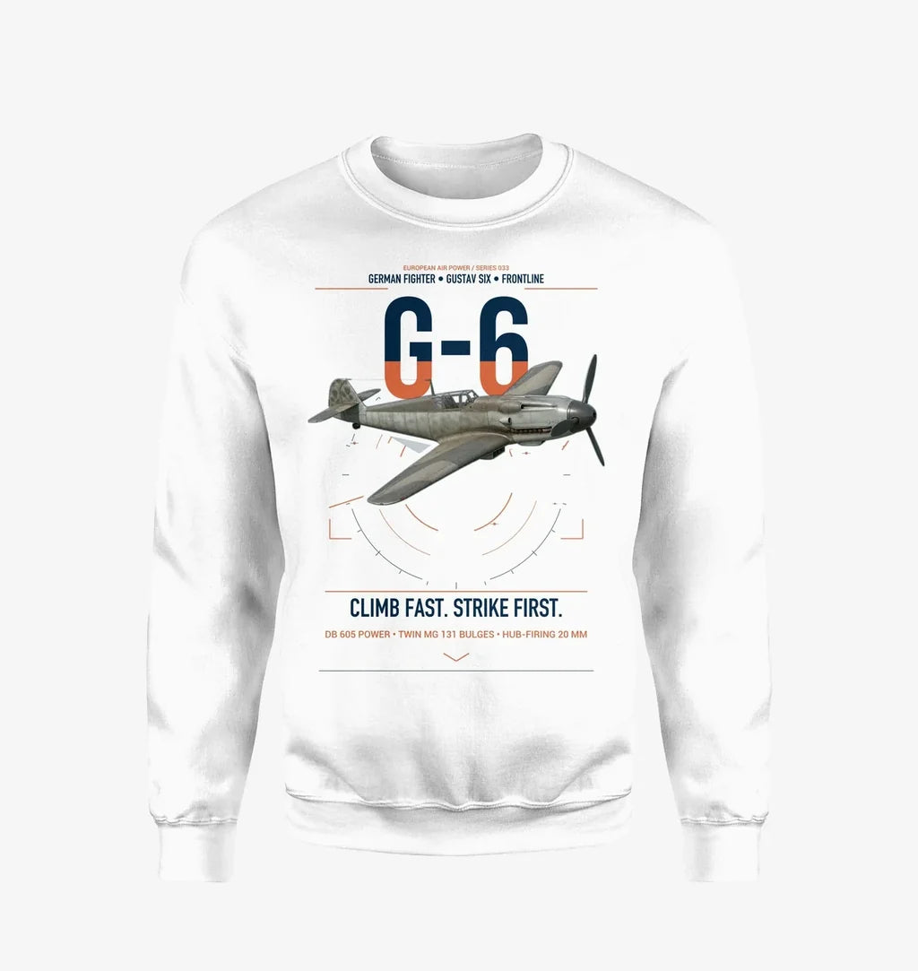 Messerschmitt Bf 109G-6 design on white sweatshirt