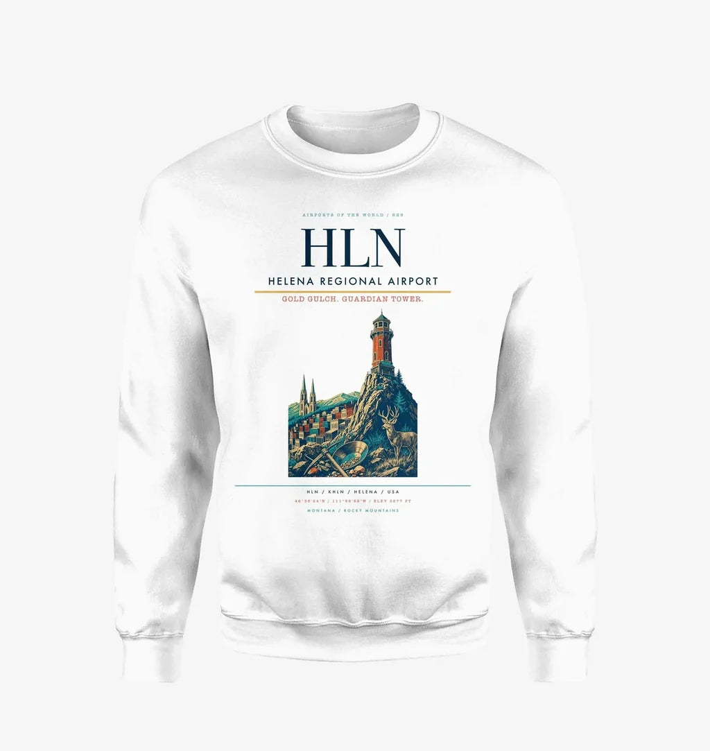 Helena Regional Airport (HLN) design on white sweatshirt