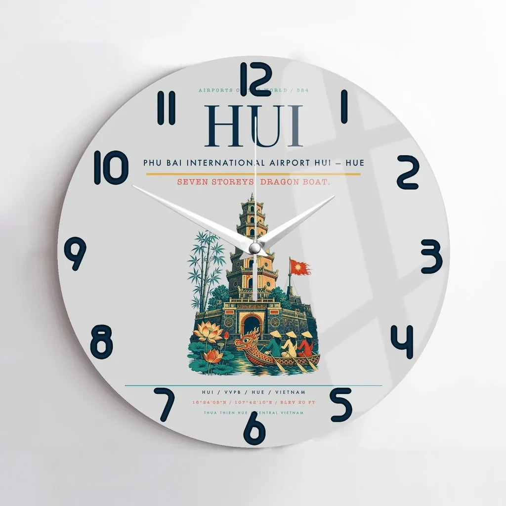 Phu Bai International Airport (HUI) design on light gray no frame wall clock