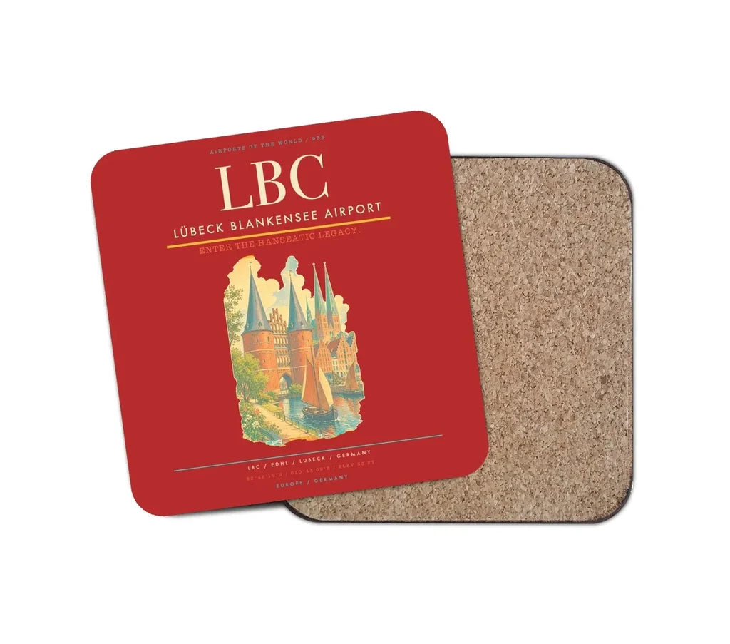 Lübeck Blankensee Airport (LBC) design on red 1 piece coaster