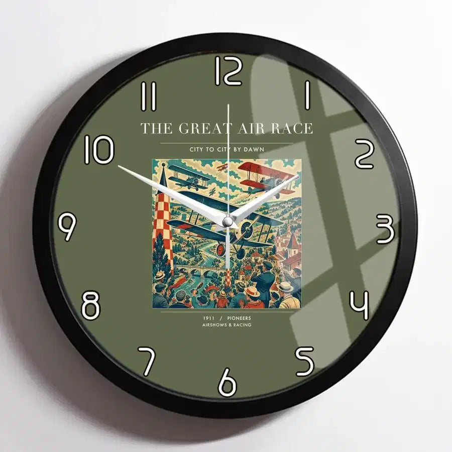 VINTAGE G4003 - The Great Air Race - Designed Wall Clocks design on greenarmy framed