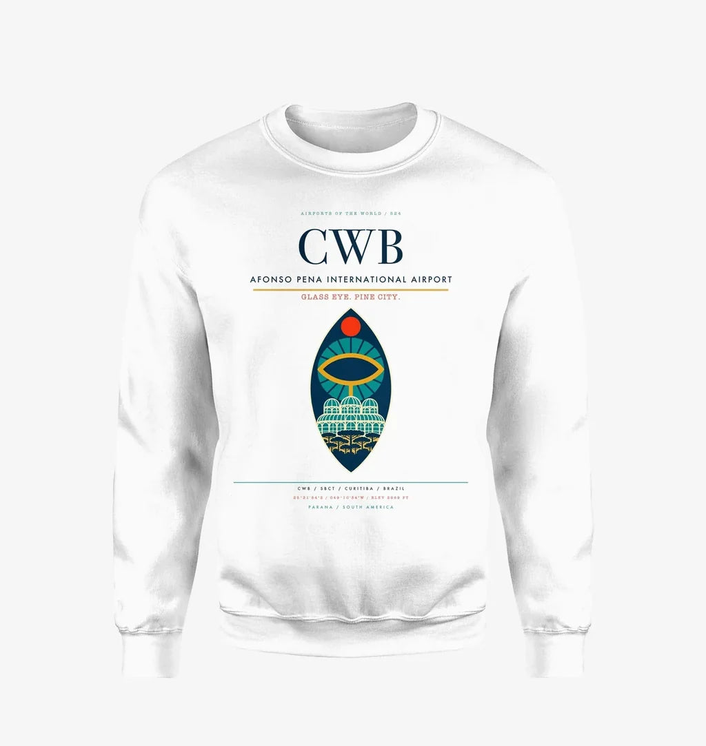 Afonso Pena International Airport (CWB) design on white sweatshirt