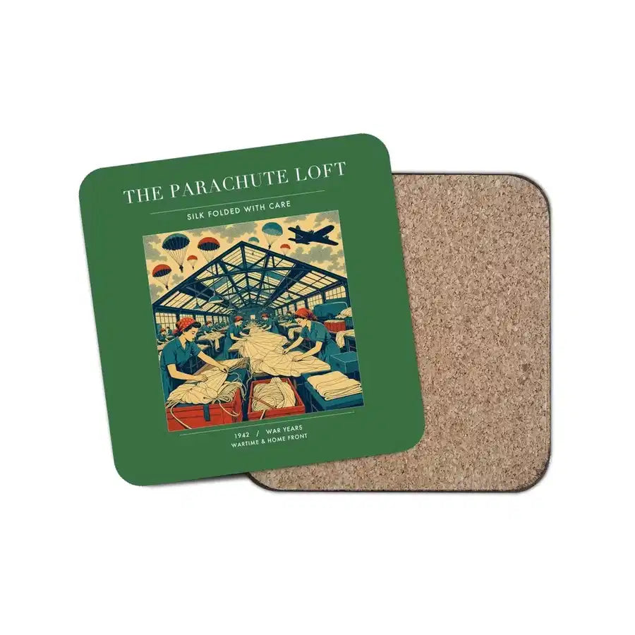 The Parachute Loft - Designed Coasters design on green 1-piece