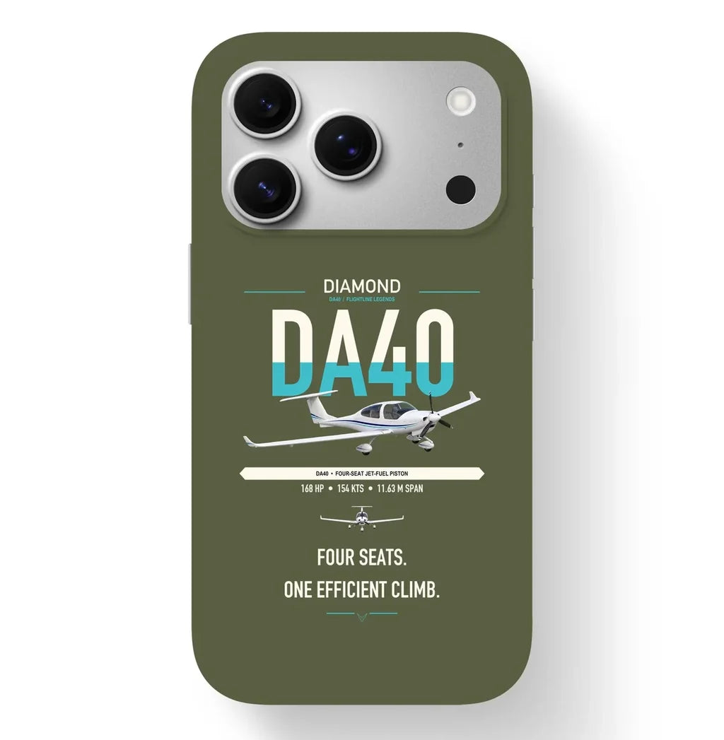 Diamond DA40 design on green army magsafe iphone case, for iPhone 17 Pro