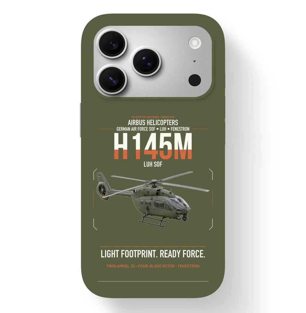 Airbus Helicopters H145M LUH SOF design on green army magsafe iphone case, for iPhone 17 Pro