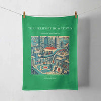 Thumbnail for VINTAGE G4127 - The Heliport Downtown - Designed Towels design on green