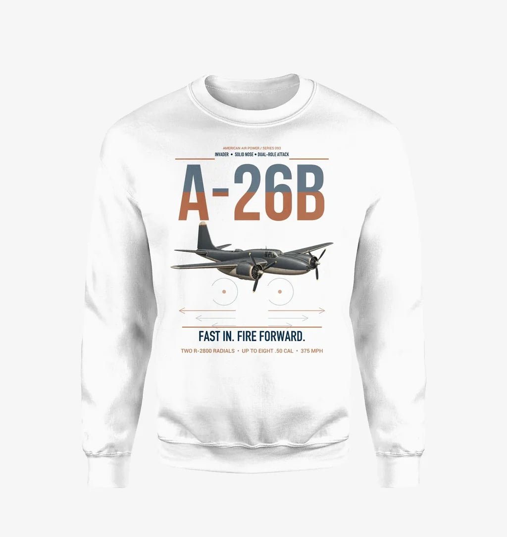 A-26B Invader design on white sweatshirt