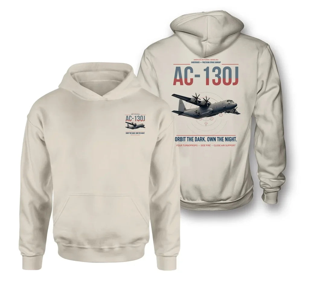 AC-130J Ghostrider design on khaki double-side hoodie