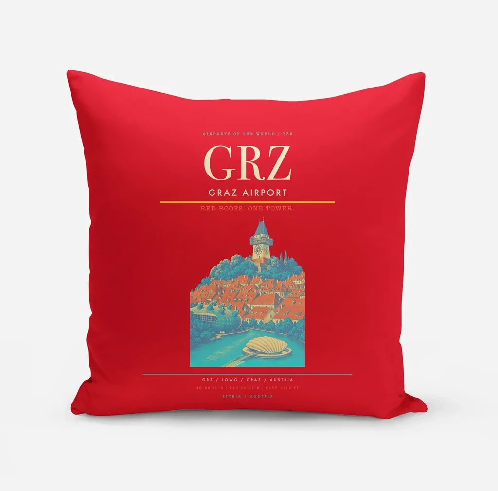 Graz Airport (GRZ) design on red pillow