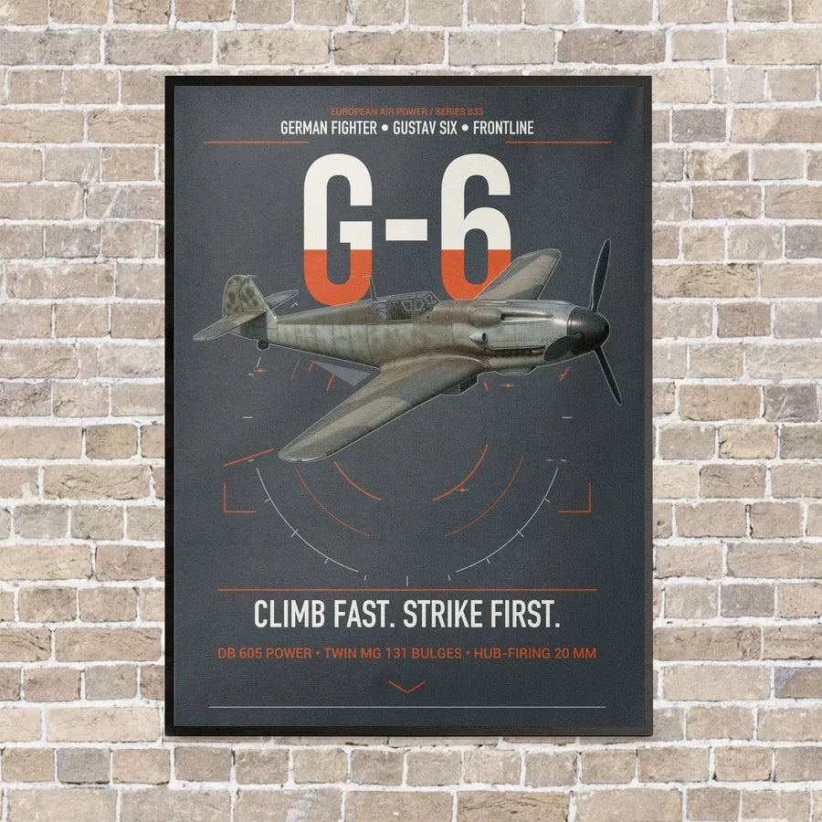 Messerschmitt Bf 109G-6 vertical canvas print - framed - gray background