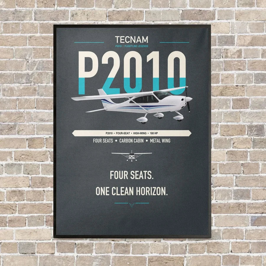 Tecnam P2010 vertical canvas print - framed - gray background