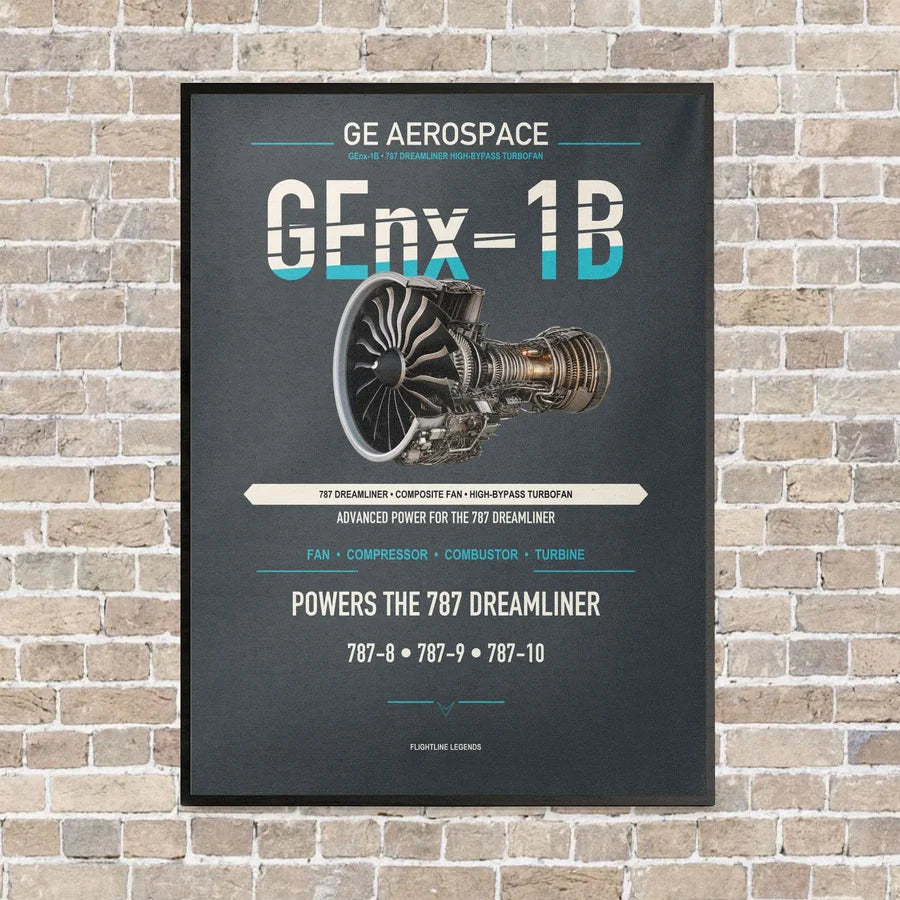 GEnx-1B vertical canvas print - framed - gray background