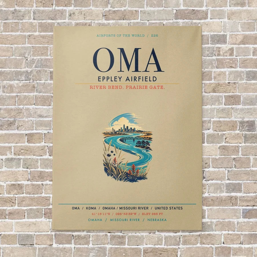 Omaha Eppley Airfield OMA vertical canvas print - no frame - beige background