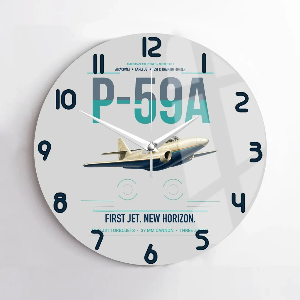 P-59A Airacomet design on light gray no frame wall clock