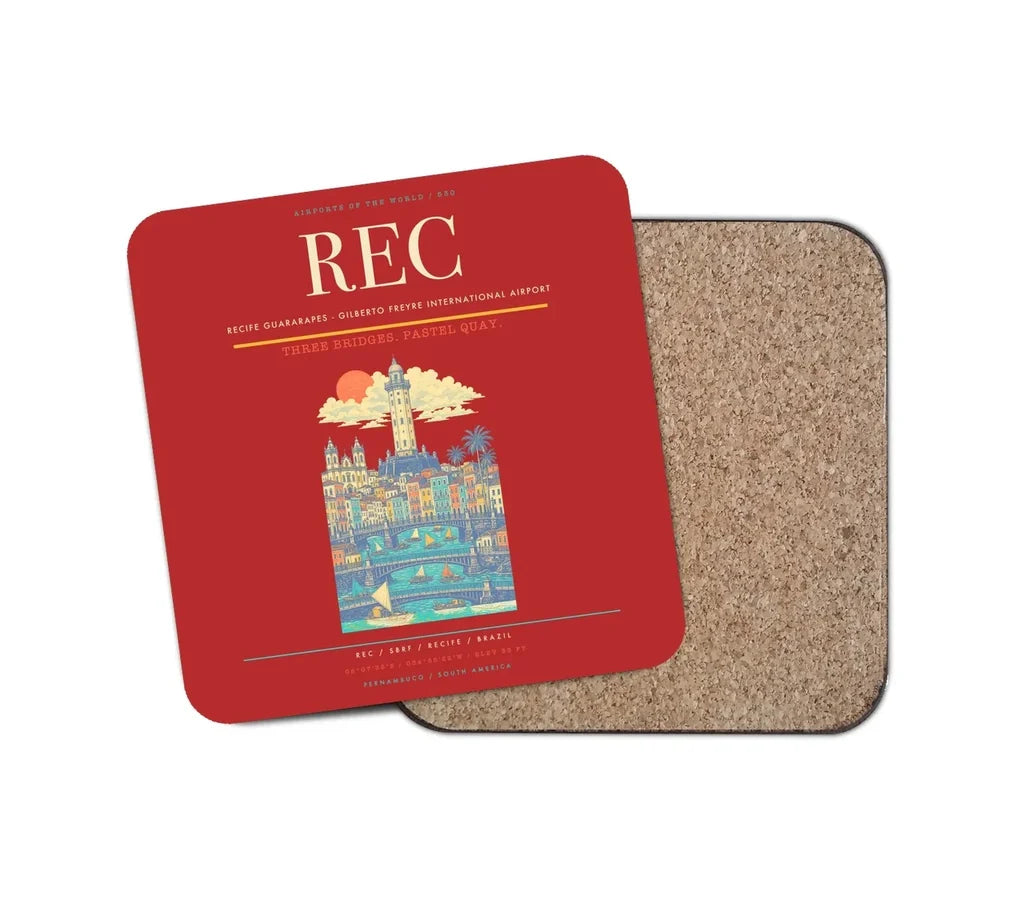 Recife Guararapes (REC) design on red 1 piece coaster