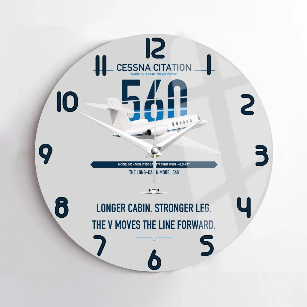 Cessna Citation 560 - Citation V design on light gray no frame wall clock