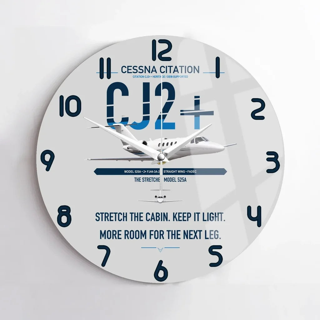 Cessna Citation CJ2+ design on light gray no frame wall clock