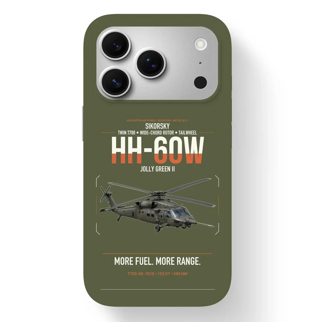 Sikorsky HH-60W Jolly Green II design on green army magsafe iphone case, for iPhone 17 Pro
