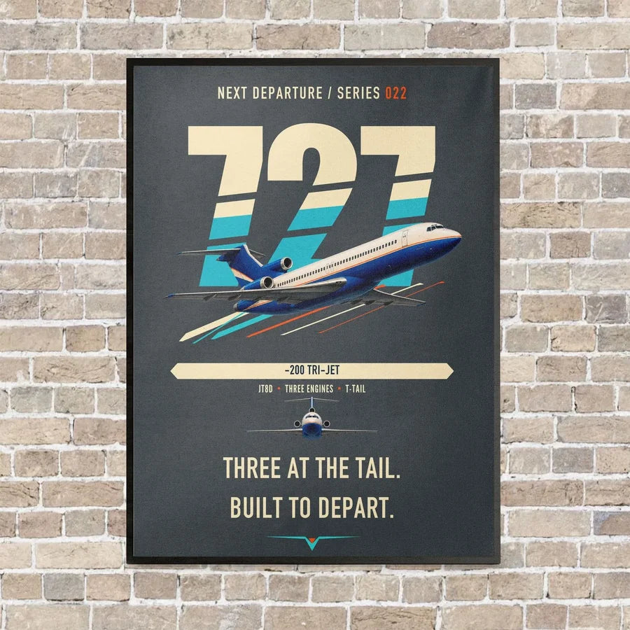 Boeing 727-200 vertical canvas print - framed - gray background