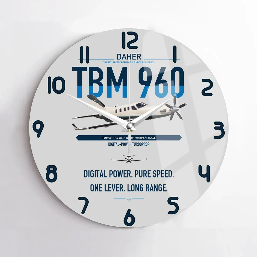 Daher TBM 960 design on light gray no frame wall clock