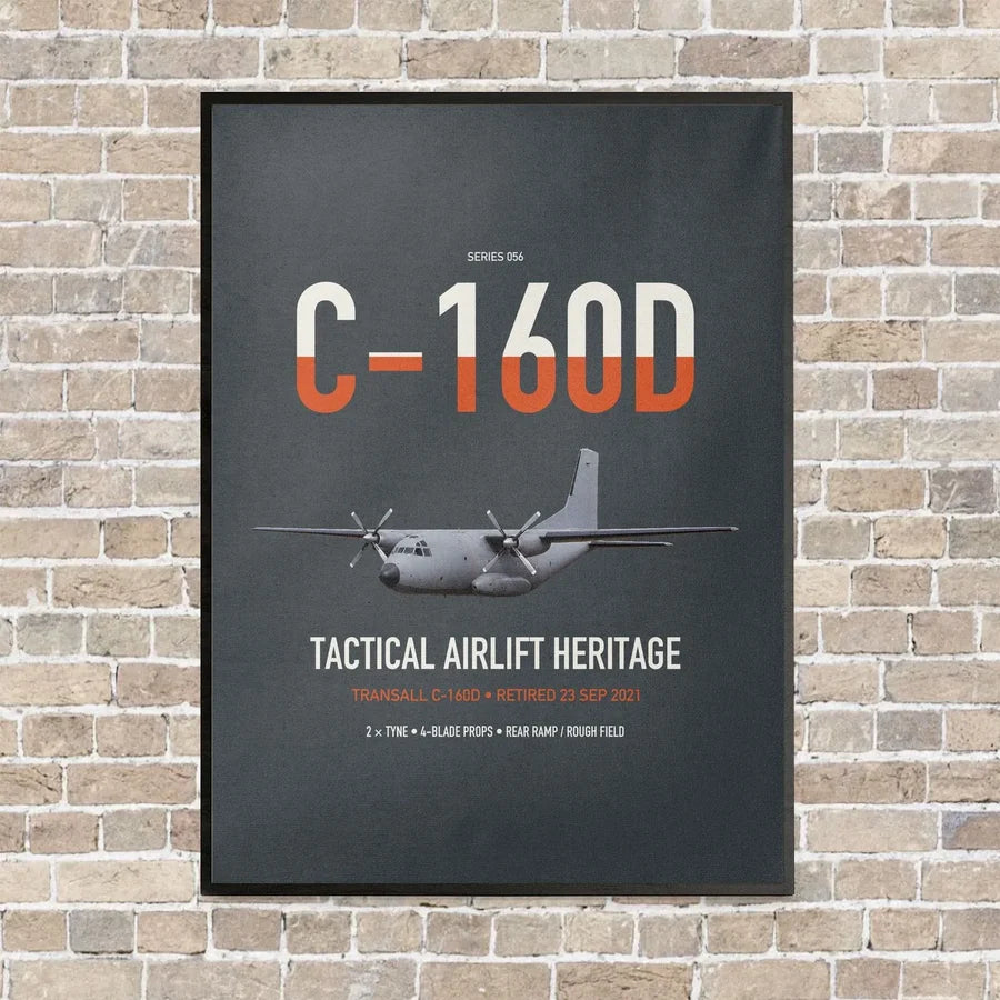 Transall C-160D vertical canvas print - framed - gray background