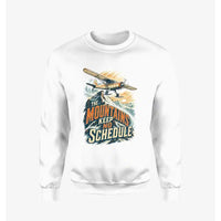 Thumbnail for The Mountains Keep No Schedule design on white sweatshirt