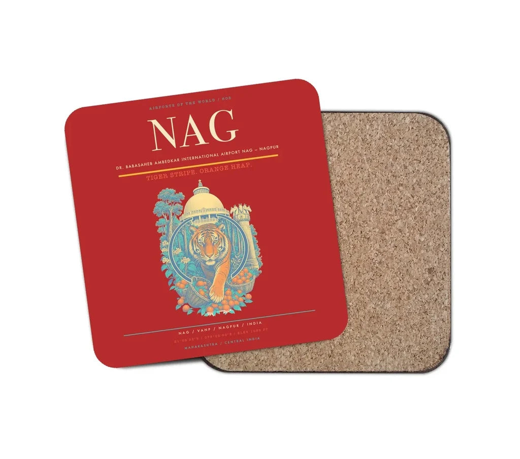 Dr. Babasaheb Ambedkar International Airport (NAG) design on red 1 piece coaster