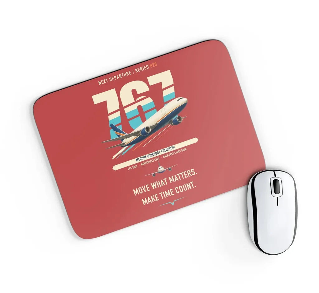 Boeing 767-300F design on red rectangle mouse pad