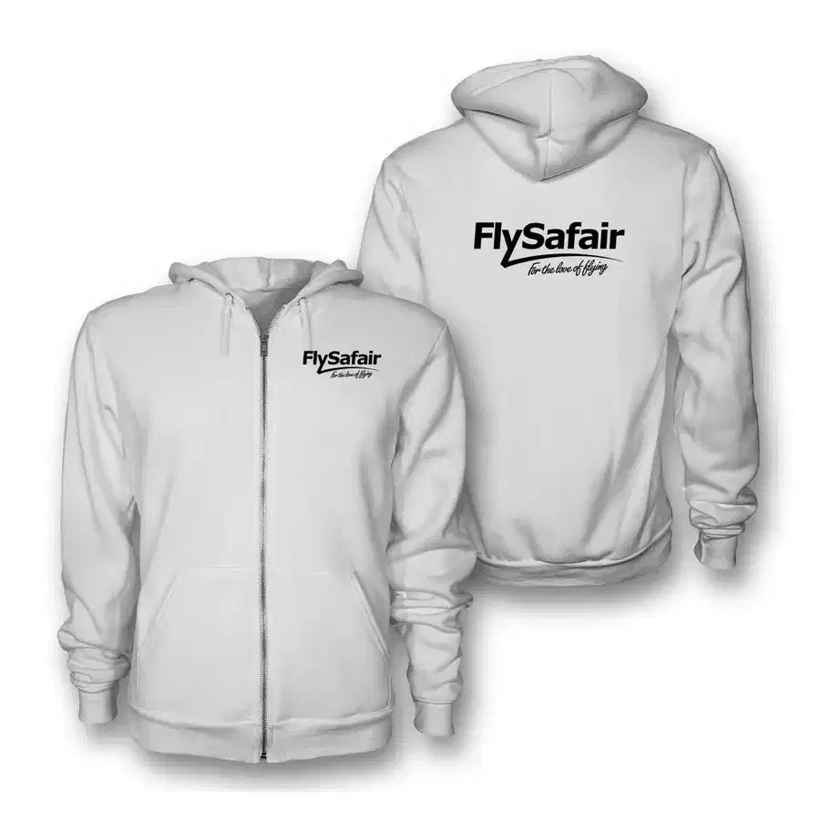 FlySafair logo on white zipped hoodie