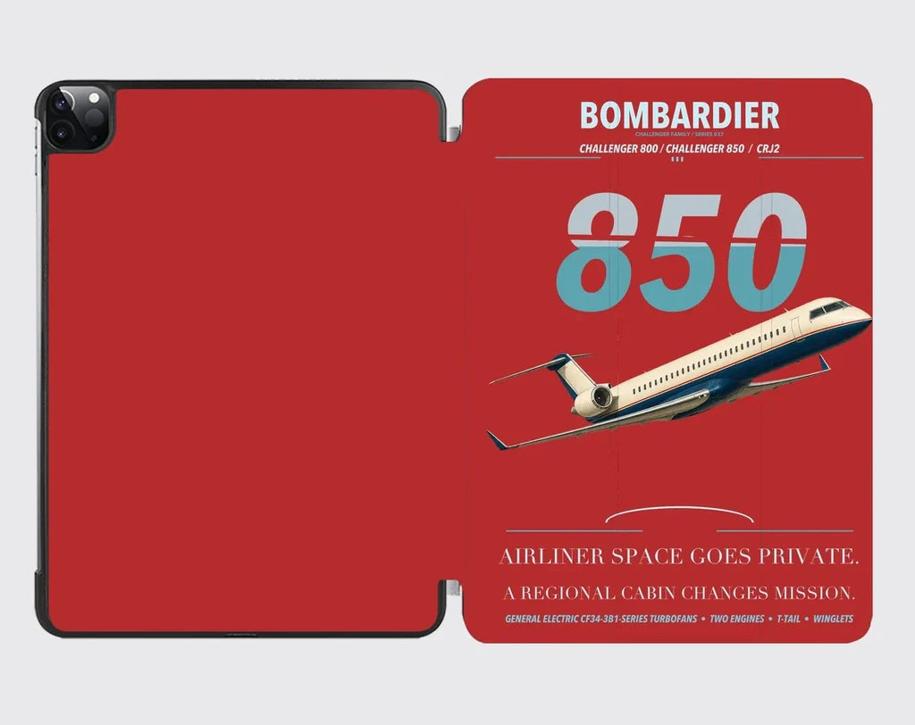 Bombardier Challenger 850 design on red ipad tablet case
