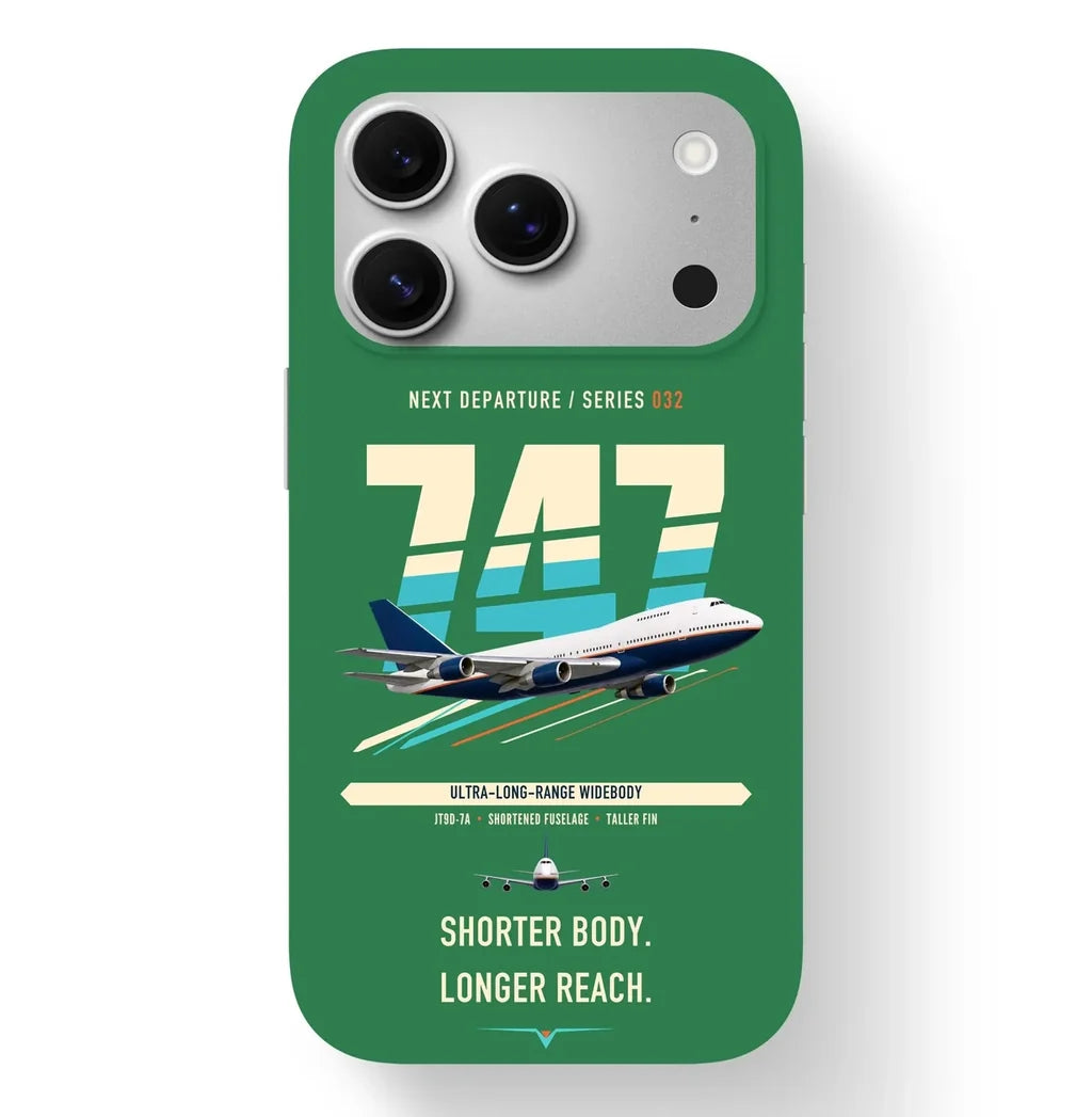 Boeing 747SP design on green magsafe iphone case