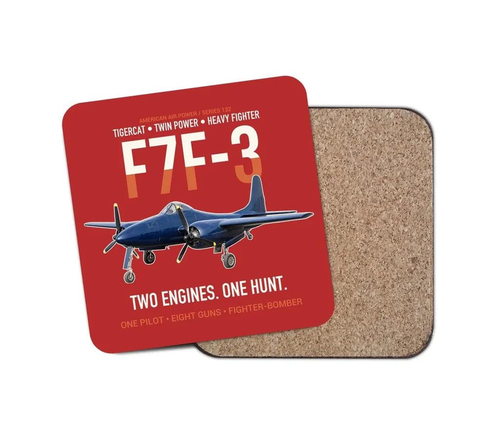 F7F-3 Tigercat Two Engines One Hunt design on red 1 piece coaster
