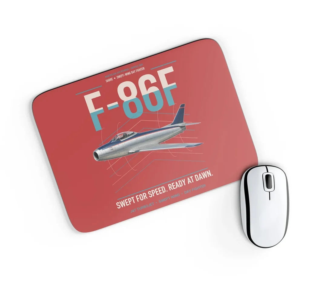 F-86F Sabre design on red rectangle mouse pad