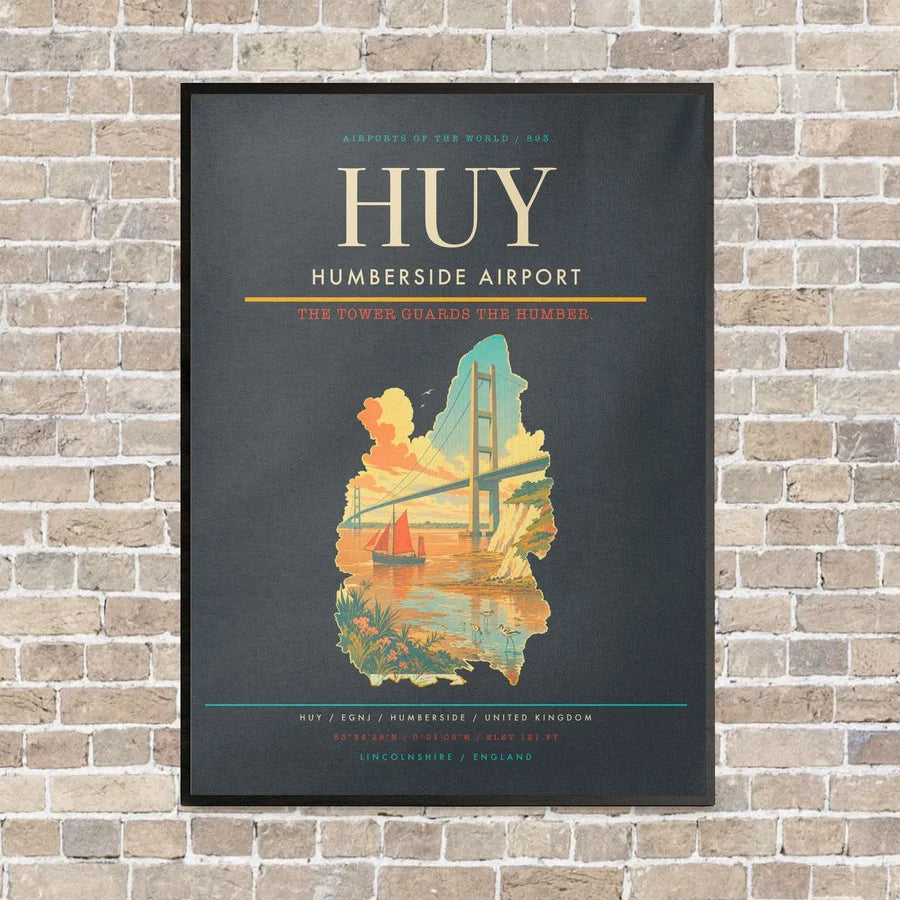 Humberside Airport HUY vertical canvas print - framed - gray background