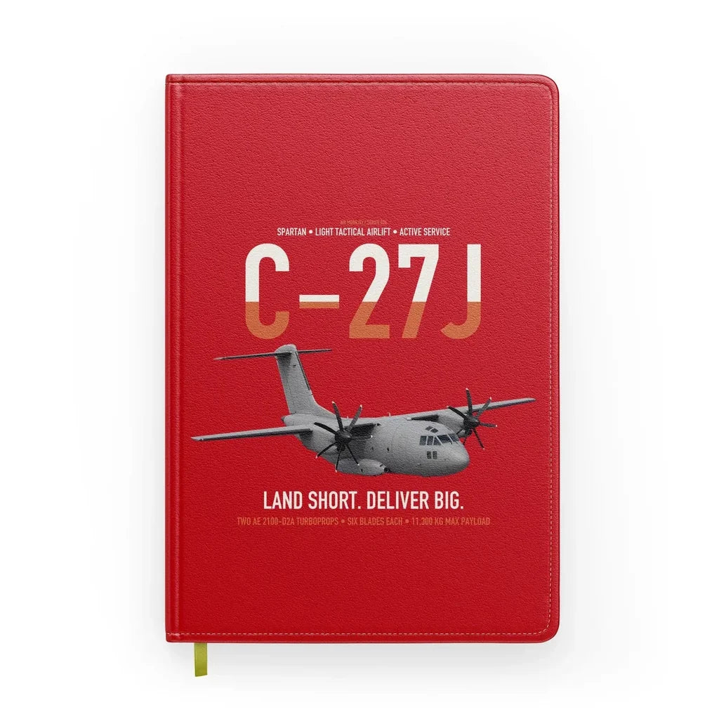 C-27J Spartan design on red notebook
