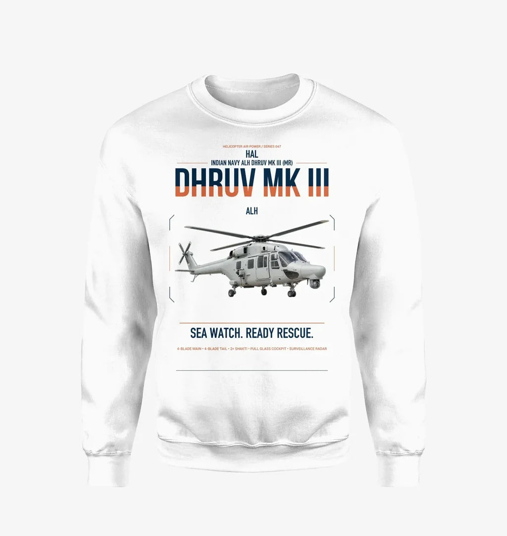 HAL ALH Dhruv Mk III design on white sweatshirt