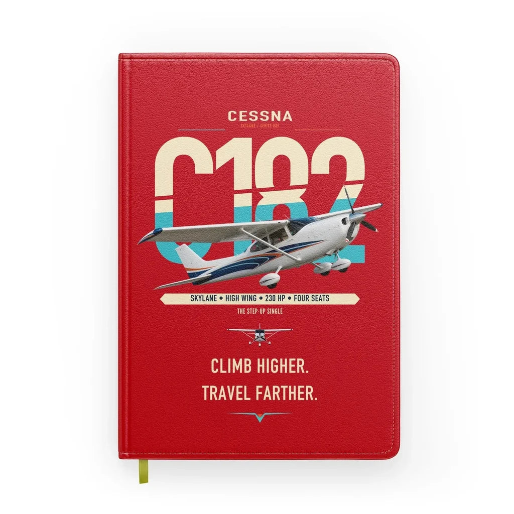 Cessna 182 Skylane design on red notebook