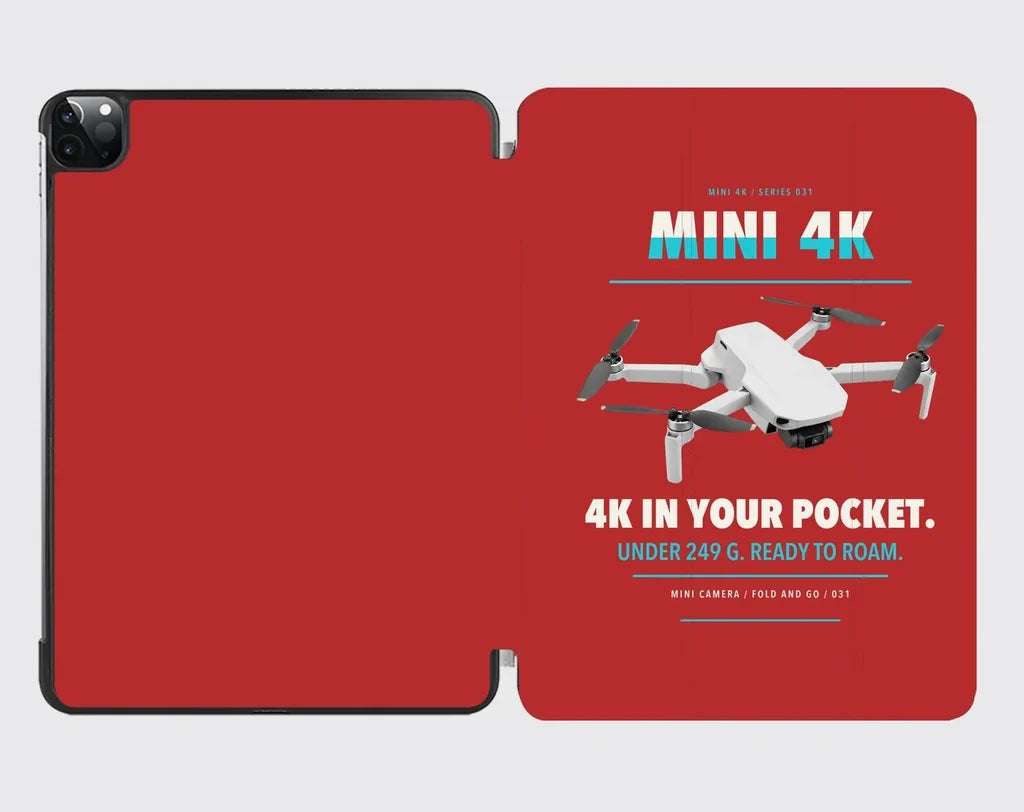 DJI Mini 4K design on red ipad tablet case