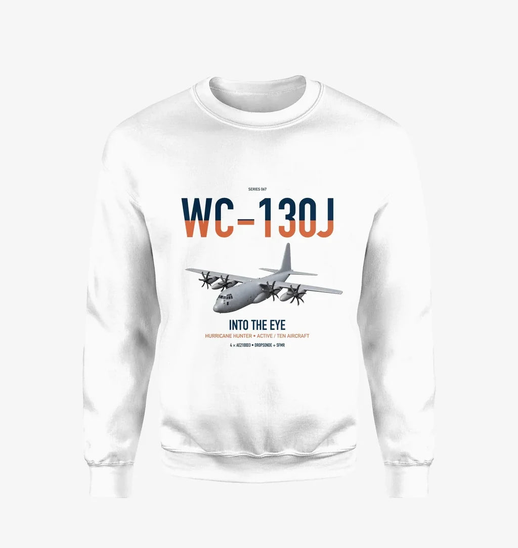 WC-130J Hurricane Hunter design on white sweatshirt