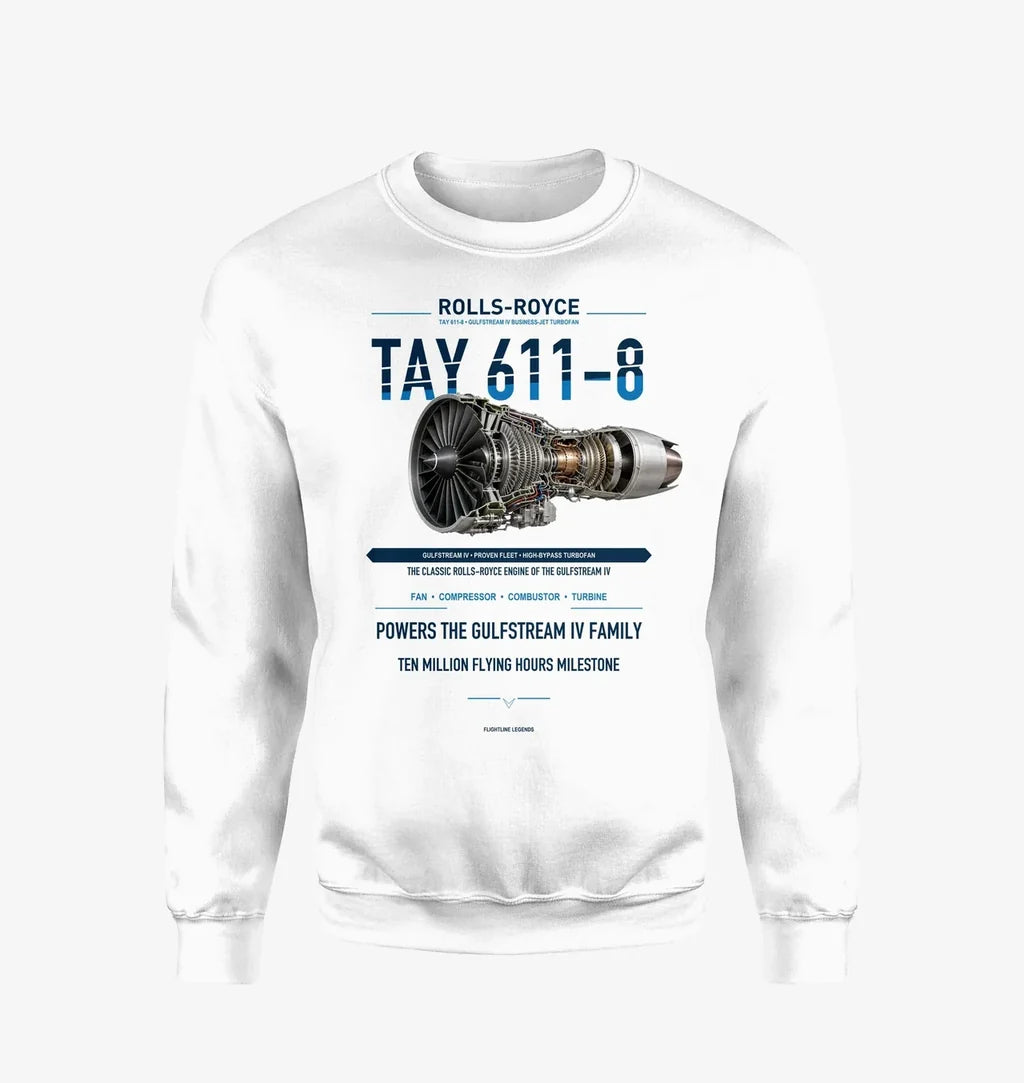 TAY 611-8 design on white sweatshirt