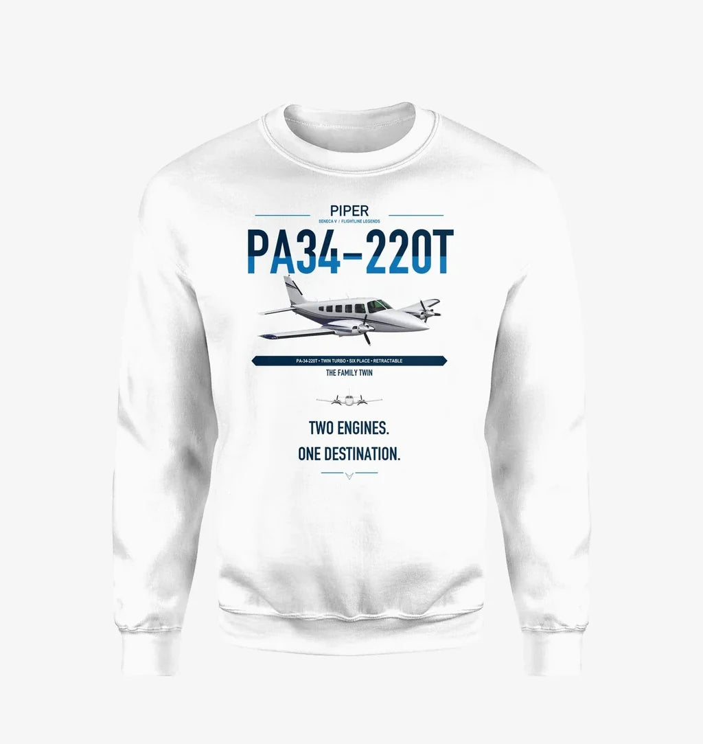 Piper PA-34-220T Seneca V design on white sweatshirt