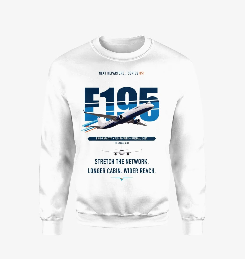 Embraer E195 design on white sweatshirt