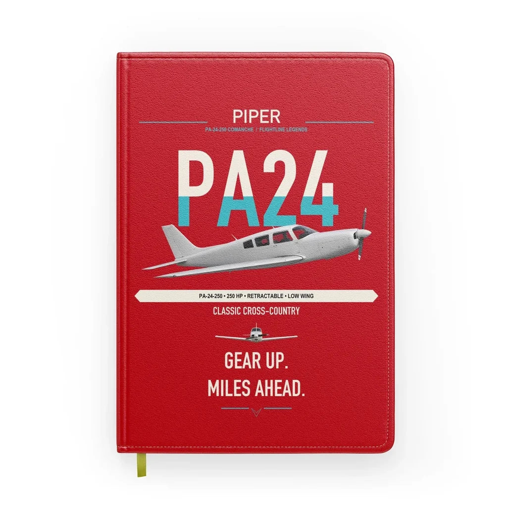 Piper PA-24-250 Comanche 250 design on red notebook