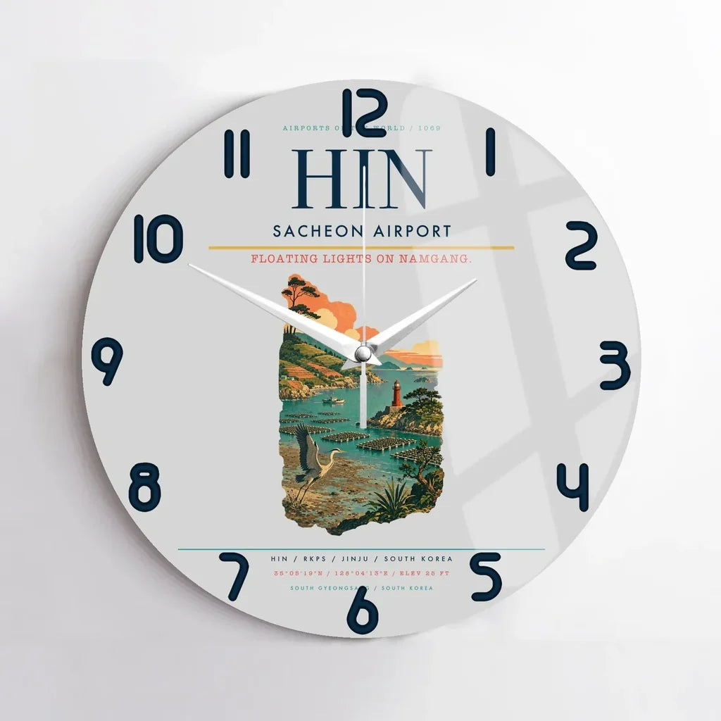 Sacheon Airport (HIN) design on light gray no frame wall clock