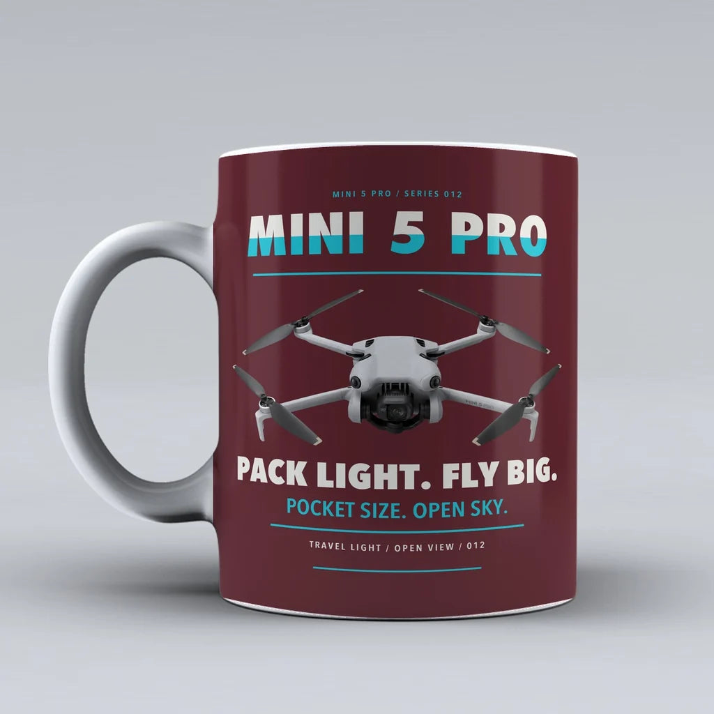 Mini 5 Pro Mug design on dark red dji
