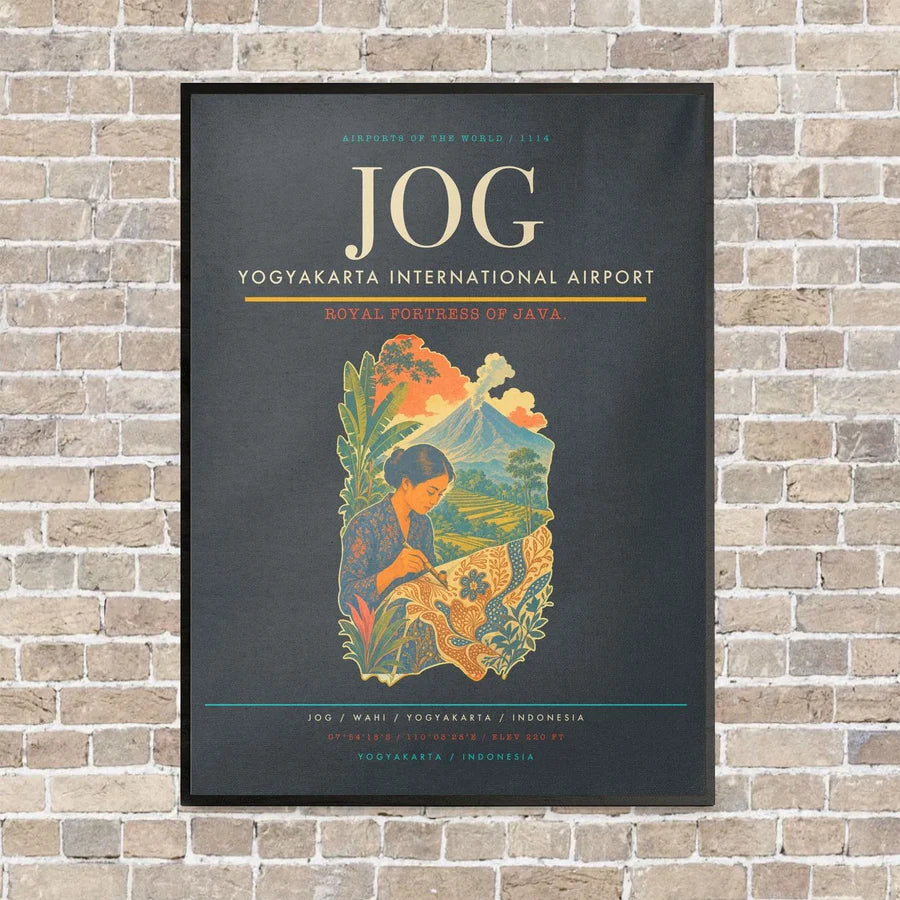 Yogyakarta International Airport JOG vertical canvas print - framed - gray background