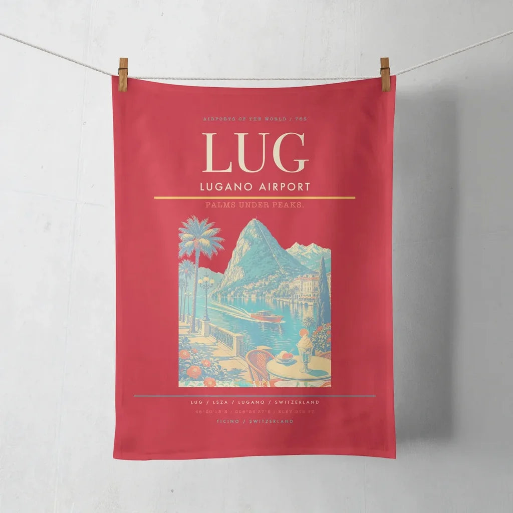Lugano Airport (LUG) design on red towel