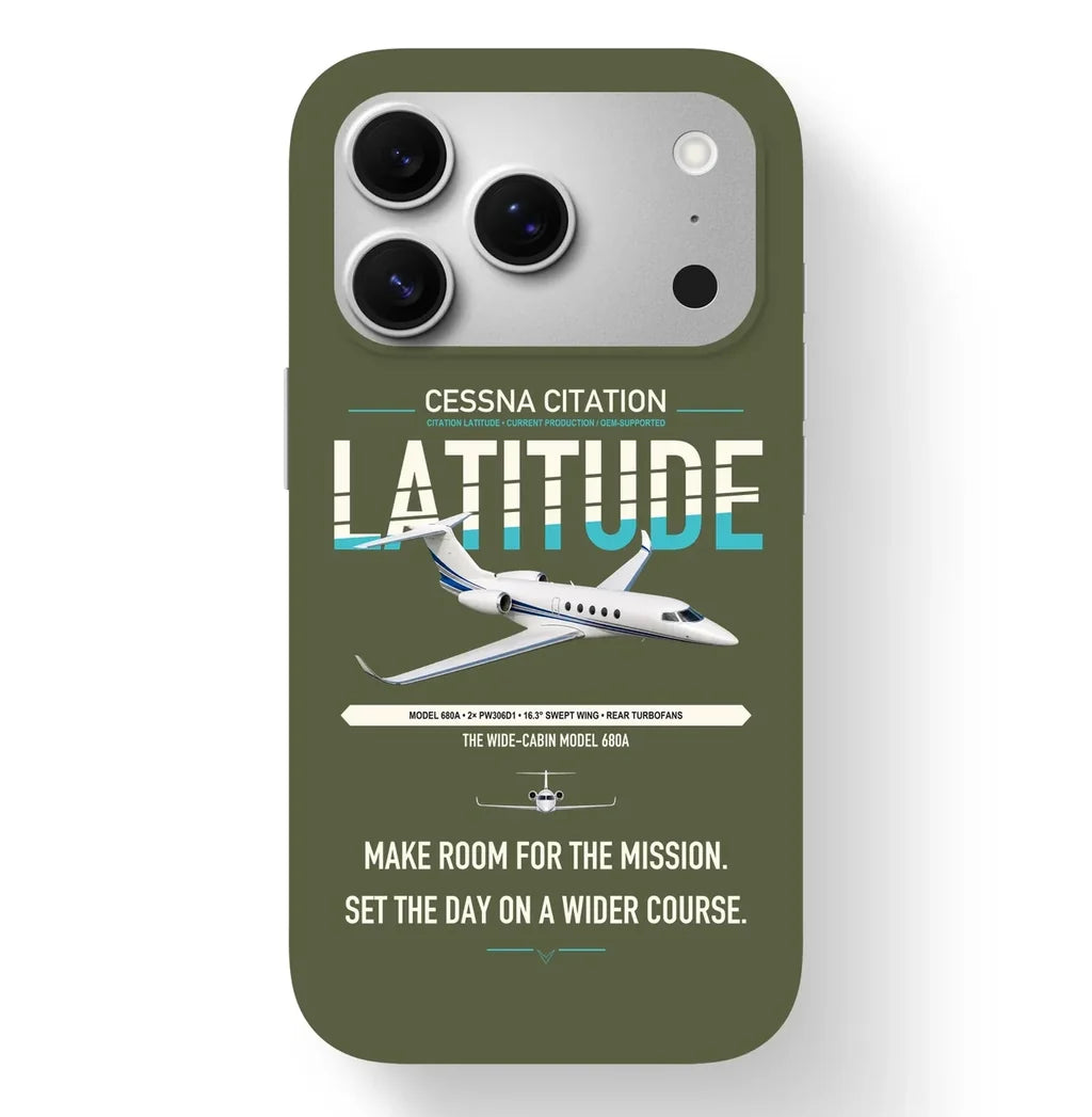 Cessna Citation Latitude design on green army magsafe iphone case, for iPhone 17 Pro