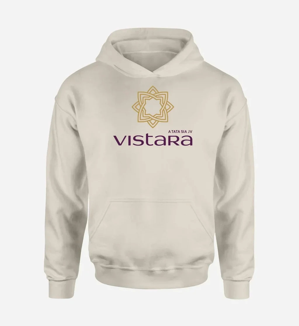 Vistara Airlines logo printed on khaki hoodie